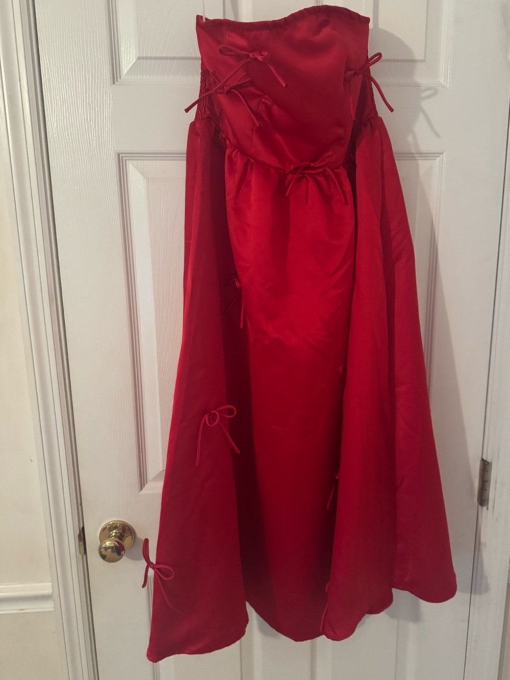Red Strapless Satin dress